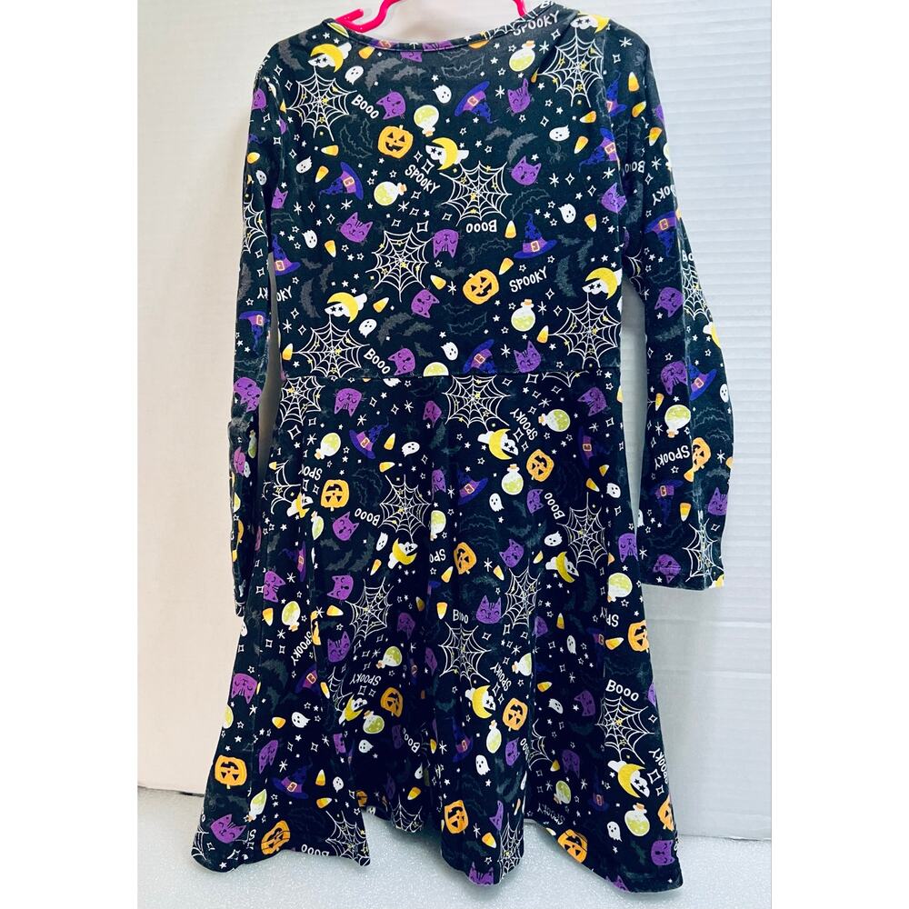 Girls Black Halloween Dress.  Sz 7/8.  Long Sleeve Halloween Graphics - Picture 3 of 5